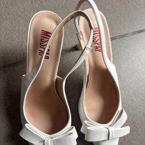 Misspap Sophisticated White Bow Slingback Heels
